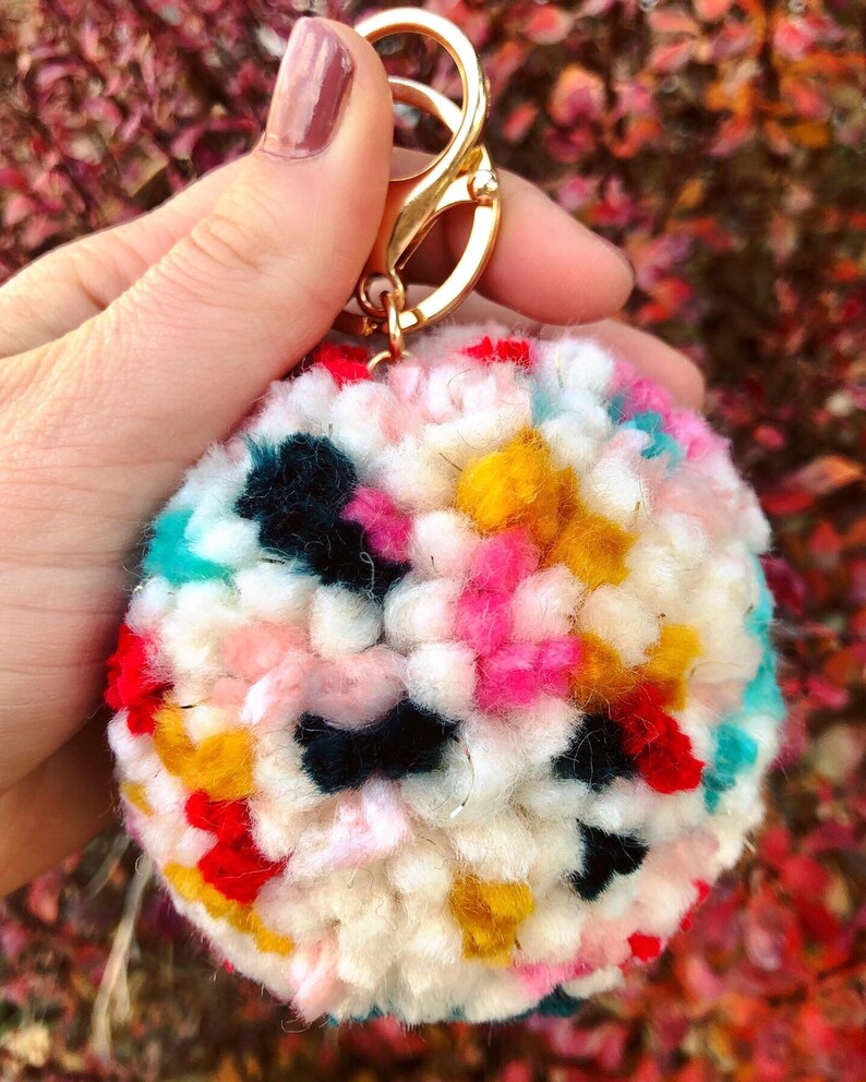 Fluffy Pom Pom Keychain Chunky Yarn Two Sizes Etsy