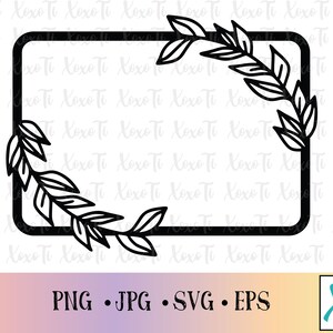 May include: A black and white graphic of a square frame with leafy vines in the corners. The frame is empty and ready for text or images.