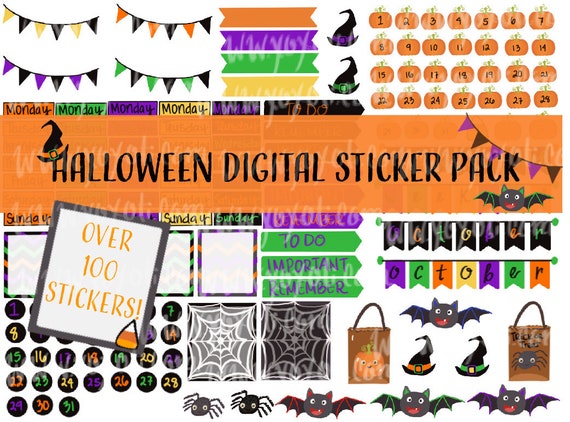 Halloween Planner Stickers: Pre-cropped Digital Stickers (GoodNotes, Google)