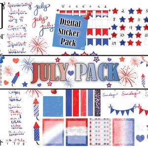 Digital-Planner-Stickers-July-Patriotic pack-Pre-cropped Sticker pack-GOODNOTES-GOOGLE docs-Planner Stickers-Planner-Planning-Red-white-blue