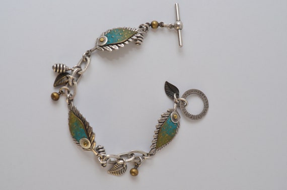 Vintage Techno Modernist Mixed Metal Enamel Brace… - image 9