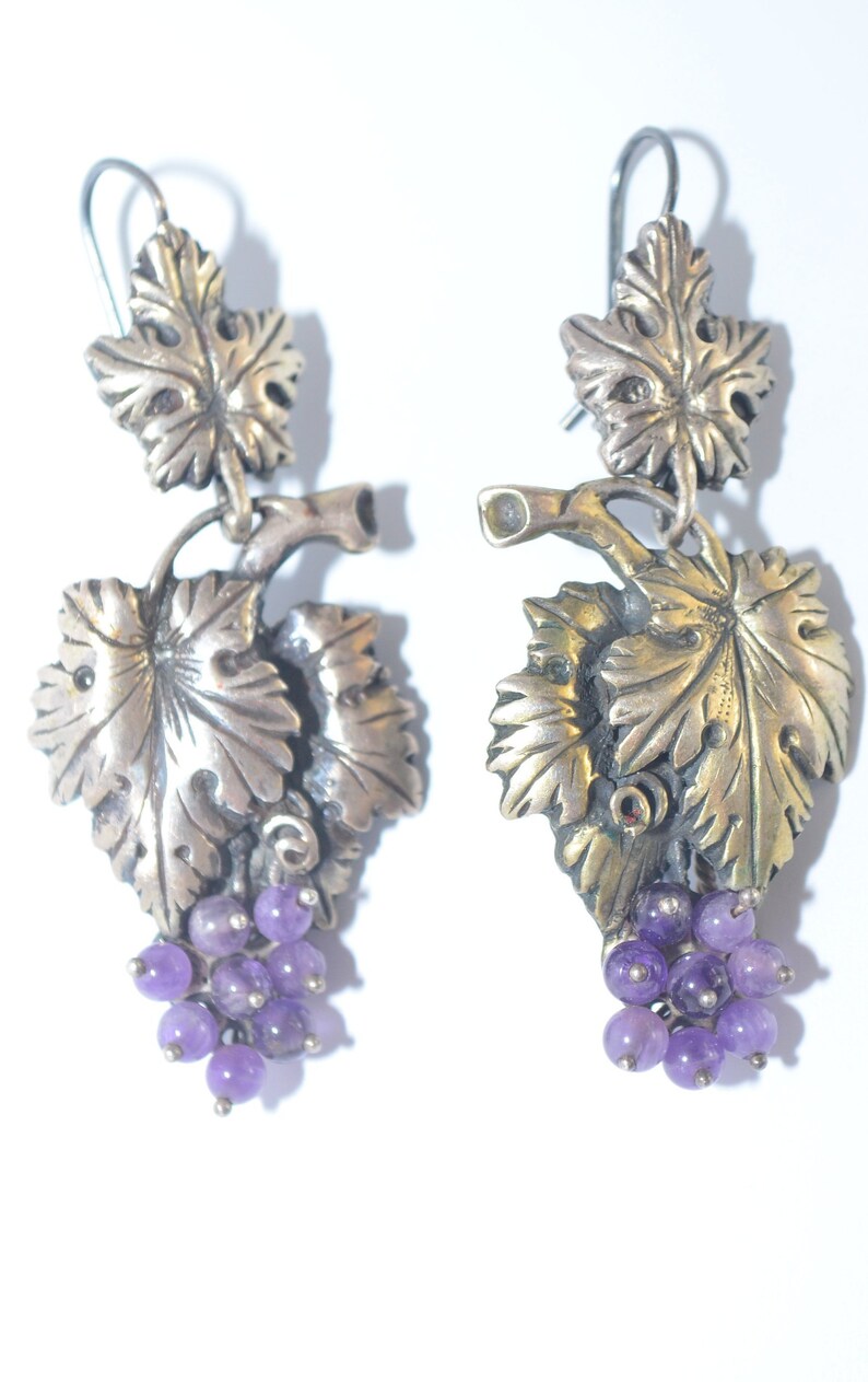 Large Sterling Silver Amethyst Grape Vine Earrings Etsy UK