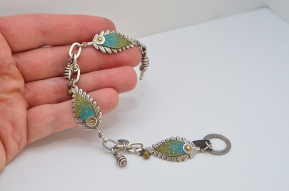 Vintage Techno Modernist Mixed Metal Enamel Brace… - image 3