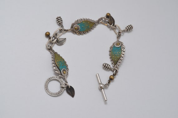 Vintage Techno Modernist Mixed Metal Enamel Brace… - image 4