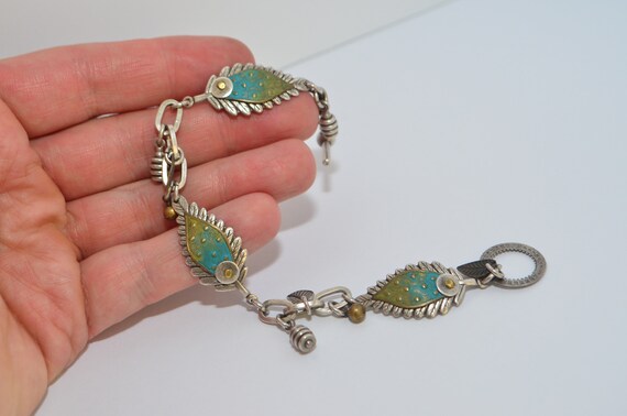 Vintage Techno Modernist Mixed Metal Enamel Brace… - image 2