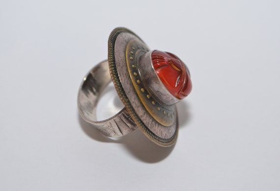 Vintage Tabra Signed Amber Scarab Sterling Silver… - image 2