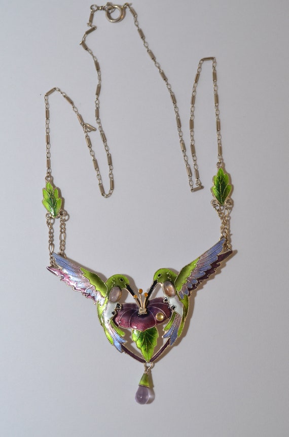 Zarah Sterling Silver Hummingbirds Enameled Neckla