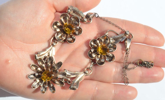 Vintage Sterling Silver Large Citrine Crystals Go… - image 1