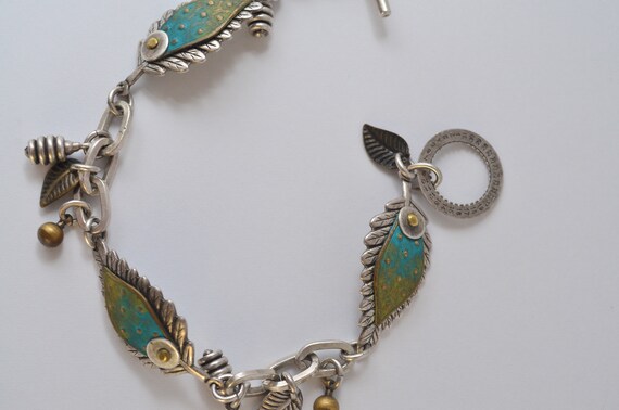 Vintage Techno Modernist Mixed Metal Enamel Brace… - image 8