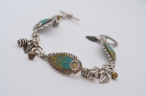 Vintage Techno Modernist Mixed Metal Enamel Brace… - image 10