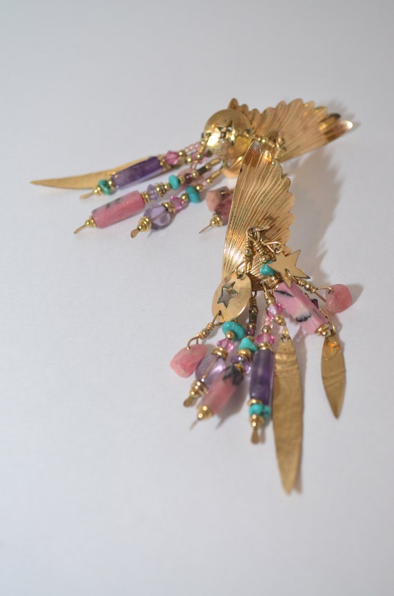 Vintage Tabra Signed Gold-filled Gemstone Wing Ea… - image 7