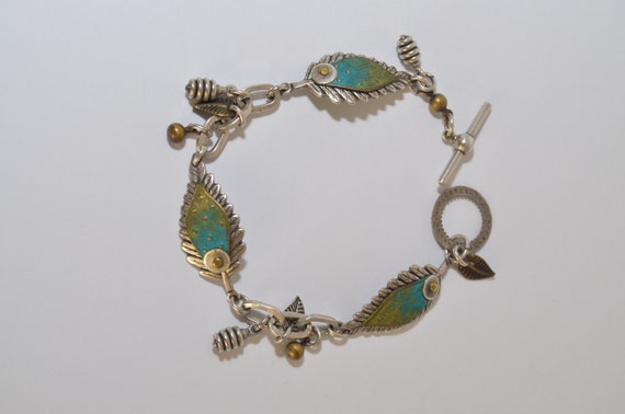 Vintage Techno Modernist Mixed Metal Enamel Brace… - image 1