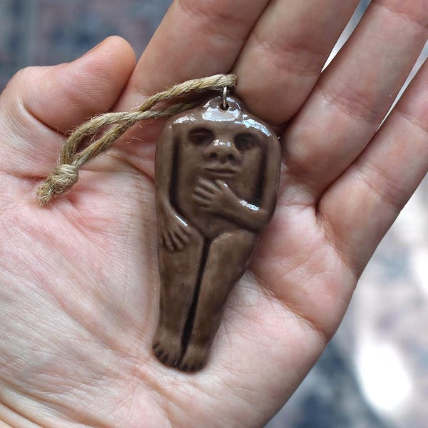 Handmade Brown Medieval Blemmyae Hanging Ornament Polymer Clay Monster Folk Art