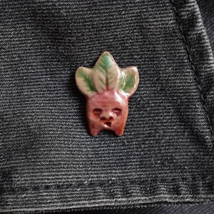 Small Medieval Beetroot Mandrake Pin Brooch Handmade Polymer Clay Folk Art