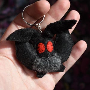 Handmade Mini Mothman Felt Plush Keyring with Poseable Antennae Cryptid Monster Bag Charm