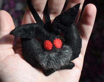 Handmade Mini Mothman Felt Plush Hanging Ornament Cryptid Poseable Antennae Halloween Monster