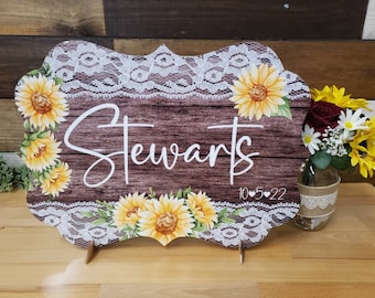 Wedding sign - wedding gift - personalized wedding gift - Valentines gift - Anniversary gift - Sunflower gift - wedding decor - sunflower