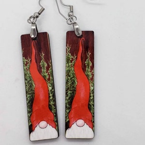Gnome earrings | Bar earrings | winter earrings | wood earrings | Gnome jewelry | Gnome