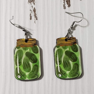 Pickle earrings,   Earrings,  mason jar earrings, Fall earrings,  food earrings,  fun earrings