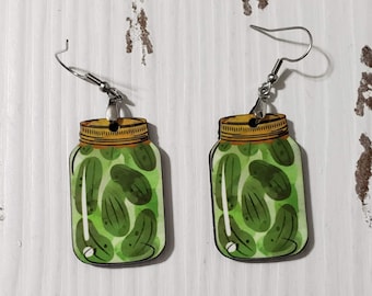 Pickle earrings,   Earrings,  mason jar earrings, Fall earrings,  food earrings,  fun earrings