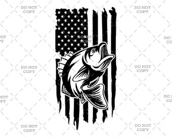 Vintage Bass Fish on Distressed Flag - Digital Download (svg, png, pdf, jpg)