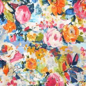 Floral Print-large Scale Print-blue Print-orange Floral - Etsy