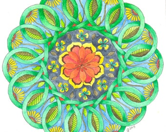 Mandala de círculos celtas y tréboles para colorear