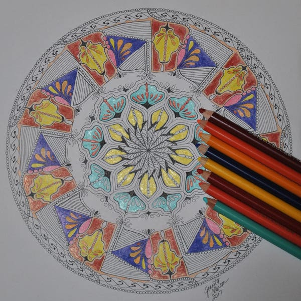 Geometric Mandala Coloring Page Zentangle Inspired Art