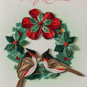Christmas Wreath & Cardinals Quilled Card