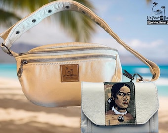 Small Upcycled Leather Belt Bag – Hawaiian Minimalist Fanny Pack, Optional Matching Wallet