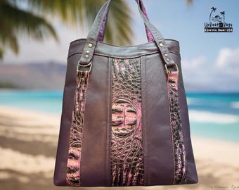 Kualono Moʻo Deep Purple Leather Shoulder Bag, Handmade Hawaii Purse, Upcycled Leather Crossbody, One of a Kind Everyday Handbag