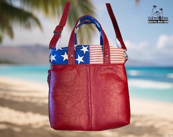 Upcycled Leather Crossbody Bag | Red White Blue Stars Stripes Handbag, Handmade Hawaiʻi