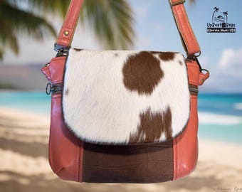 Bolso bandolera de piel estilo vaquera Aloha, piel con pelo, bolso de estilo costero occidental hawaiano.