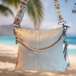 White Leather Handbag, Handmade in Hawaii, Slouchy Hobo Bag, Upcycled Leather Purse, One-of-a-Kind Gift for Her image 1