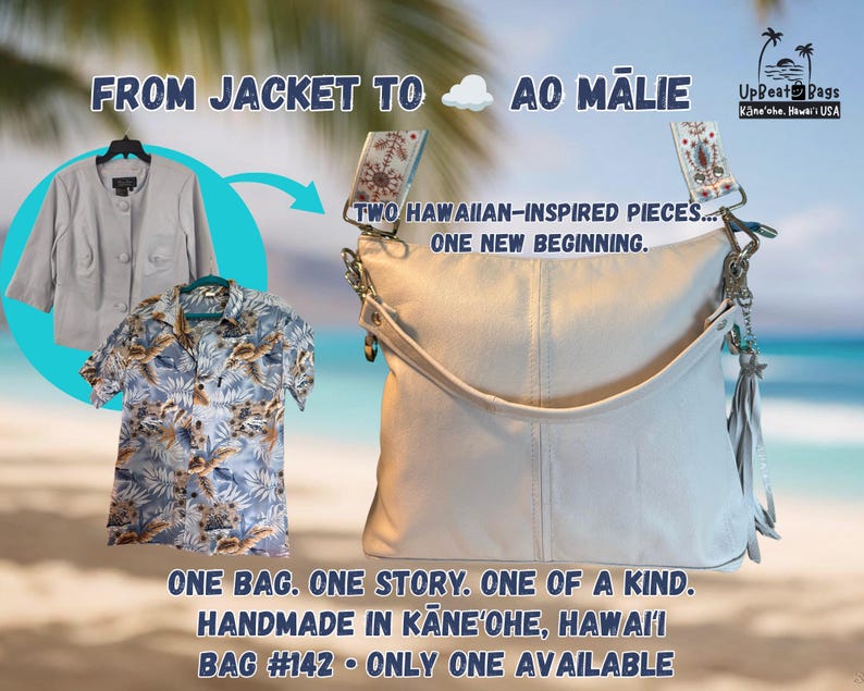White Leather Handbag, Handmade in Hawaii, Slouchy Hobo Bag, Upcycled Leather Purse, One-of-a-Kind Gift for Her image 8