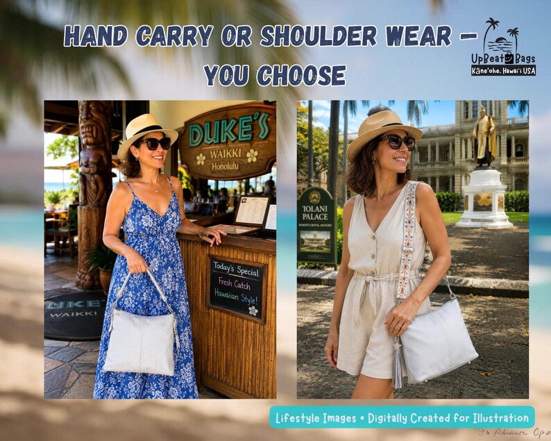 White Leather Handbag, Handmade in Hawaii, Slouchy Hobo Bag, Upcycled Leather Purse, One-of-a-Kind Gift for Her image 2
