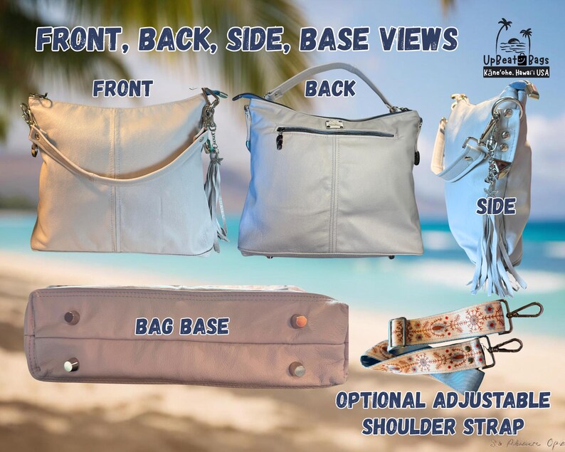 White Leather Handbag, Handmade in Hawaii, Slouchy Hobo Bag, Upcycled Leather Purse, One-of-a-Kind Gift for Her image 6