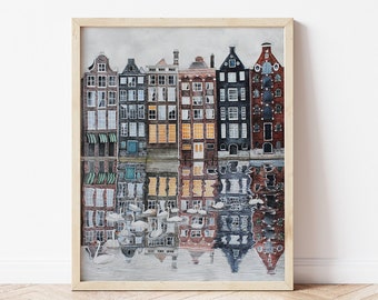 11"x14" Gicleé Amsterdam Print Watercolor Painting Wall Art Wall Decor Unframed