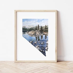 Nevada State Lake Tahoe Aquarell Giclée Kunstdruck Größen 8 "x 10" 11 "x 14" 12 "x 16" Ungerahmt."