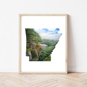 Arkansas State Tulpen Falls Hawksbill Crag Aquarell Kunstdruck Größen 8 "x10" 11"x14 12"x16" Ungerahmt."