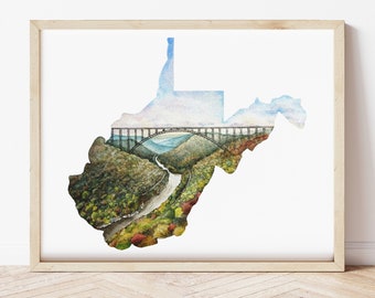 West Virginia New Gorge National Park Gicleé  Art Print 8"x10" and 11x14  Watercolor Painting Unframed