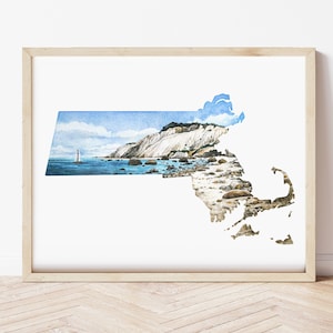 Massachusetts State Aquarell Giclée Kunstdruck Größen 8 &quot;x 10&quot; 11 &quot;x 14&quot; 12 &quot;x 16&quot; Martha&#39;s Vineyard Ungerahmt.&quot;