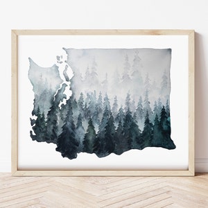 Washington State Giclee Watercolor Art Print 8x10 and 11x14 Wall Decor Pacific Northwest Artwork Unframed image 1
