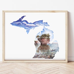 Impression giclée d'art aquarelle Michigan State navet roche 20 x 10 po et 11 x 14 po. sans cadre