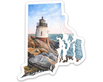 Rhode Island State Watercolor Vinyl Sticker Castle Hill Lighthouse