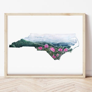 8"x10" and 11"x14" North Carolina State Blue Ridge Mountains Watercolor Art Print Unframed