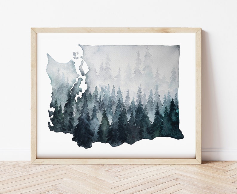 Washington State Giclee Watercolor Art Print 8x10 and 11x14 Wall Decor Pacific Northwest Artwork Unframed image 1