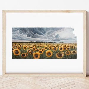 Kansas State Aquarell Kunstdruck 8 "x 10" und 11 "x 14" Wand Dekor Sonnenblumenfeld Ungerahmt