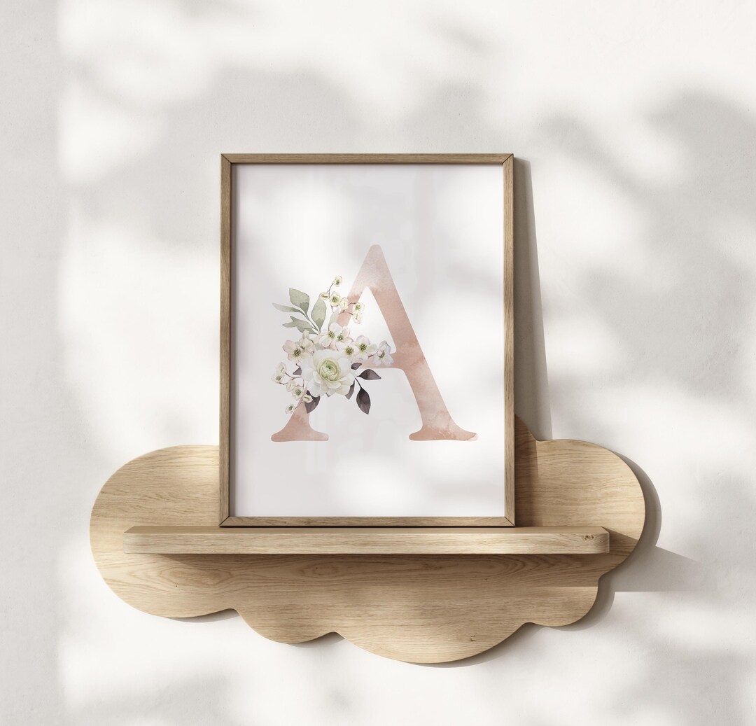 Pink Floral Watercolor Monogram Print, Personalized Nursery Decor Baby ...