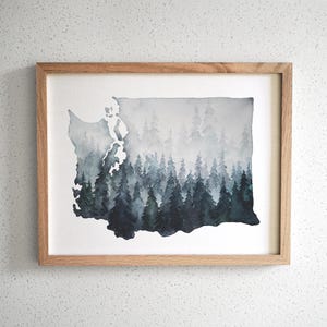 Washington State Giclee Watercolor Art Print 8"x10" and 11"x14"  Wall Decor Pacific Northwest Artwork Unframed